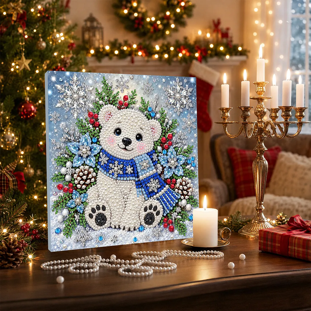 Framed Pearl Painting Kit Holiday Bear Wall Art 11.81x11.81in