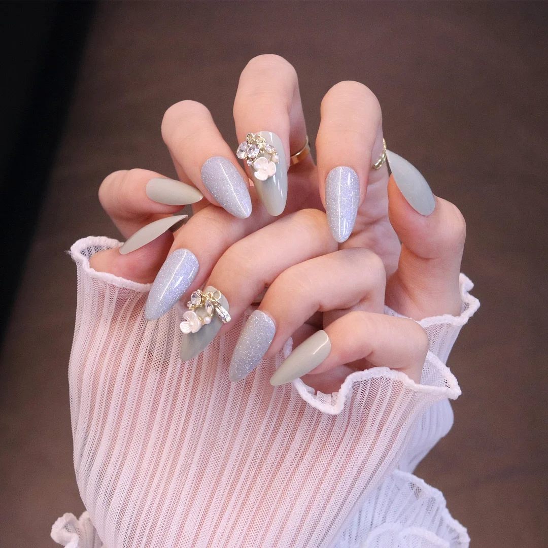 24PCS/box Mid-length  stiletto nail tips Gradients wear full cover paragraph fashion Manicure patch false fingernails for girls-Nail Inspo