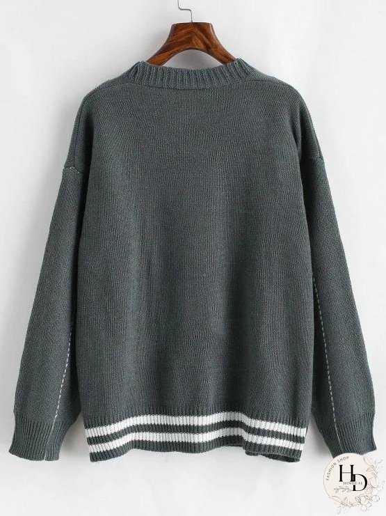 Button Up Contrast Striped Cardigan