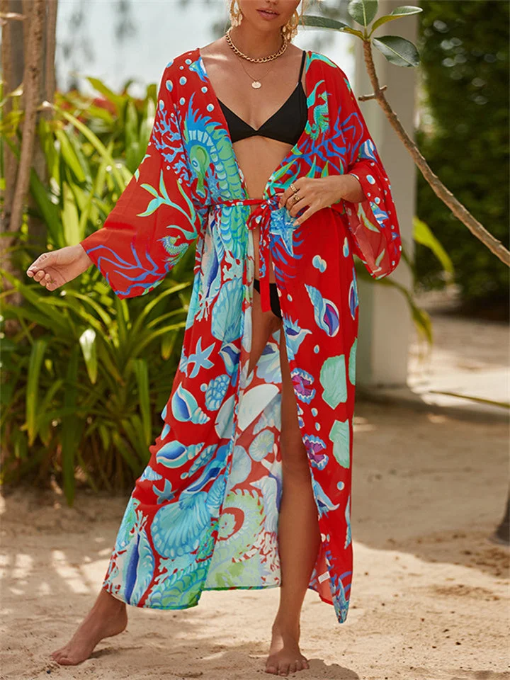 Female Printed Seaside Holiday Sun-resistant Smock Dresses