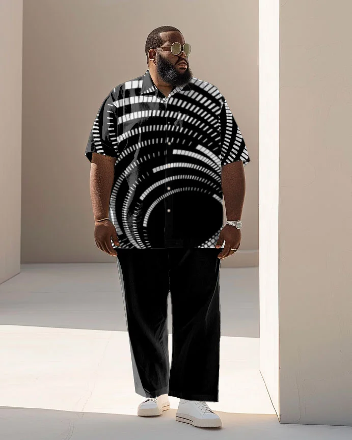 Men's Plus Size Business Simple Abstract Geometric Print Short Sleeve Shirt Suit