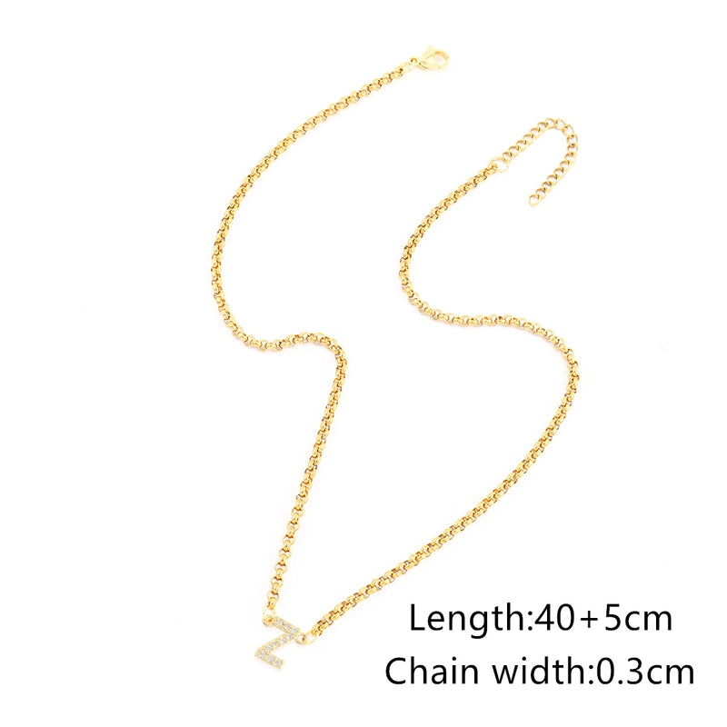 Minimalist Classic Style Letter 201 Stainless Steel Copper Zircon Women’s Pendant Necklace Men Pendant Necklaces