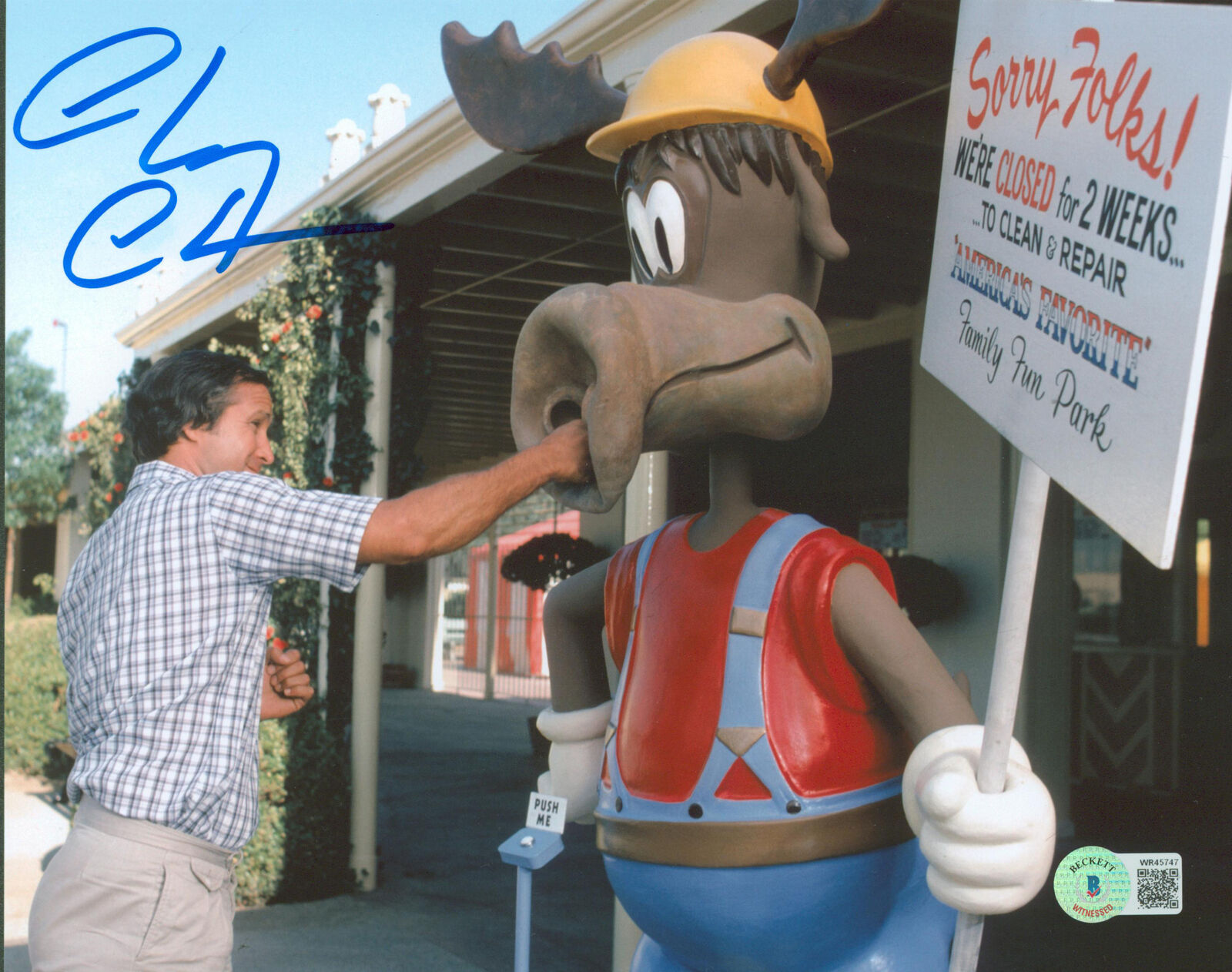 Chevy Chase Vacation Authentic Signed 8x10 Photo Poster painting Punching Moose BAS Witnessed 43