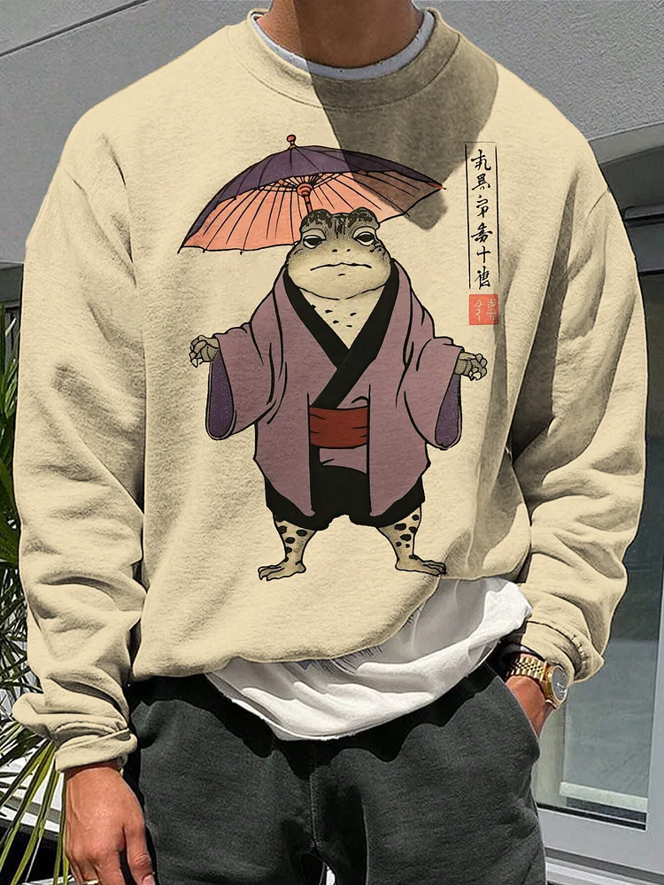 Men's Kimono Frog With An Umbrella Japanese Art Print Casual Sweatshirt
