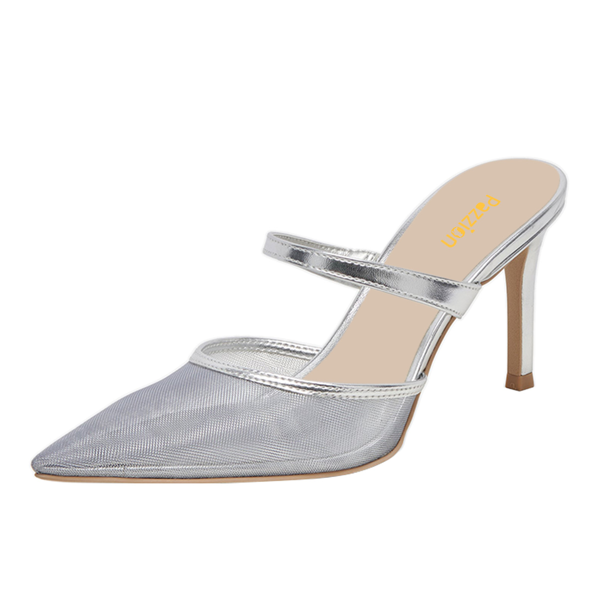 Silver Mesh Slip-On Pointed Toe Mules Shoes with Stiletto Heel Nicepairs