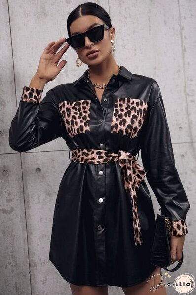 Tied Leopard Snap Down Trench Coat