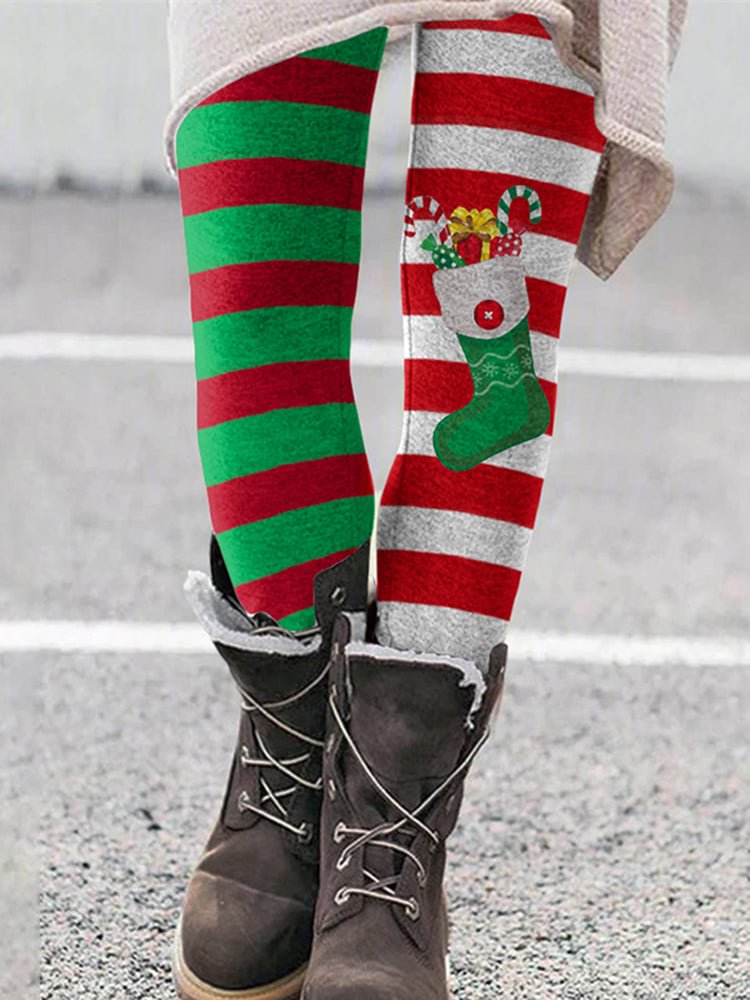 Christmas Socks Contrast Stripe Leggings