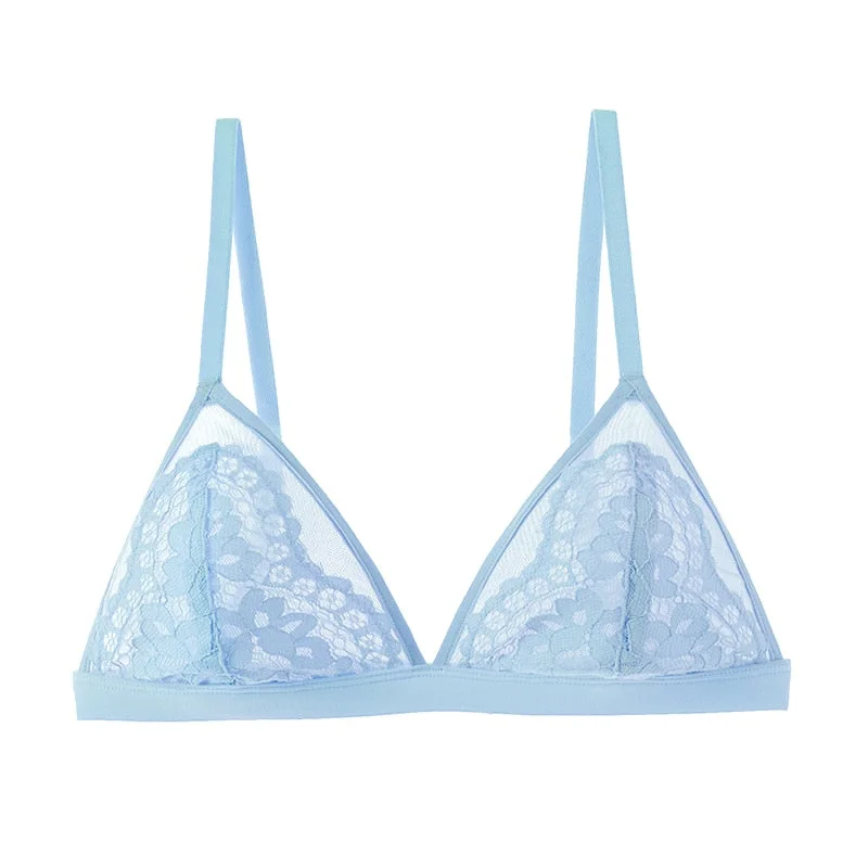 Sexy Lace Bra For Teenage Girl French Translucent Wireless Bralette Underwear Adjustabl Small Chest Bras Pink Women's Lingerie