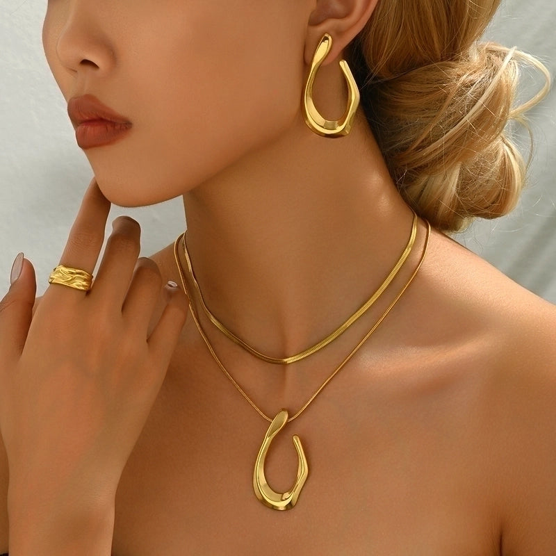 Retro Minimalist Geometric 201 Stainless Steel Imitation Gold  Jewelry Set