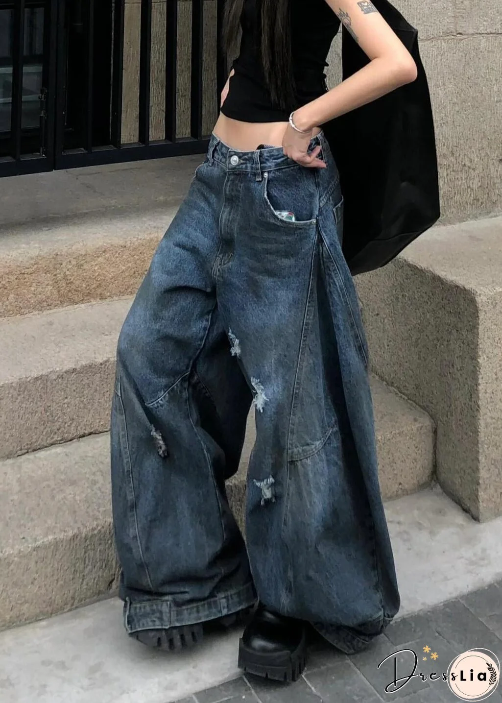 New Blue Hole High Waist Denim Pants Summer