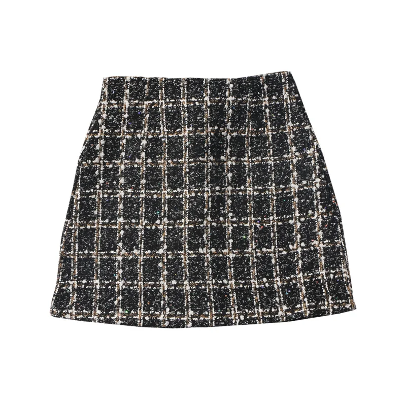 Uveng Small Scented Coarse Flowers, Lattice Half-Dress Woman 2022 Autumn And Winter New High-Waisted Thin Ass A-Word Skirt 8920