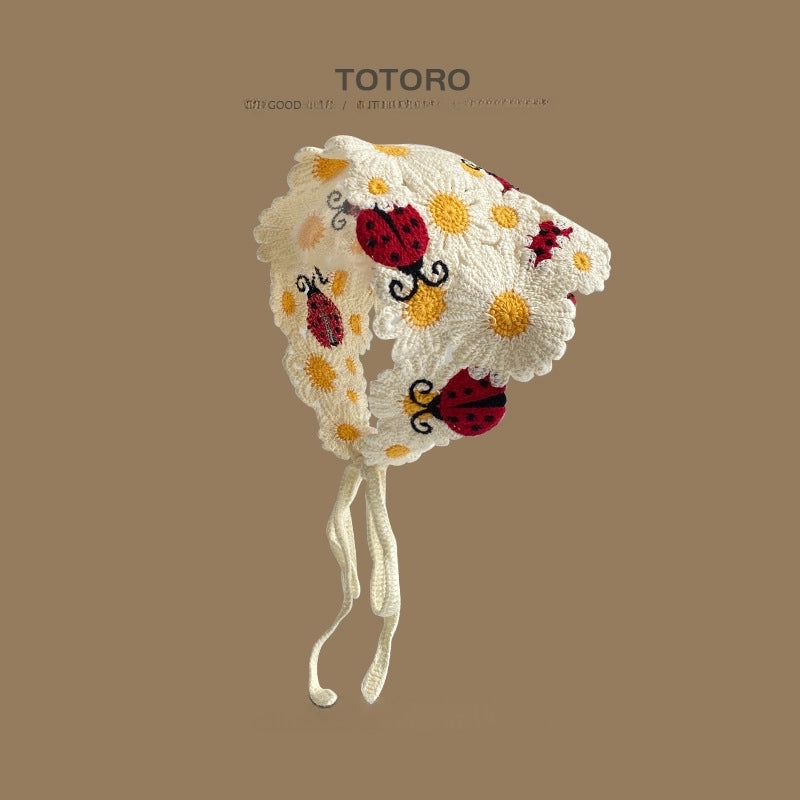 French Retro Turban Women’s Triangle Scarf Hair Belt Spring And Summer Travel Sweet Cute Handmade Crochet Artistic Style Baotou Hat