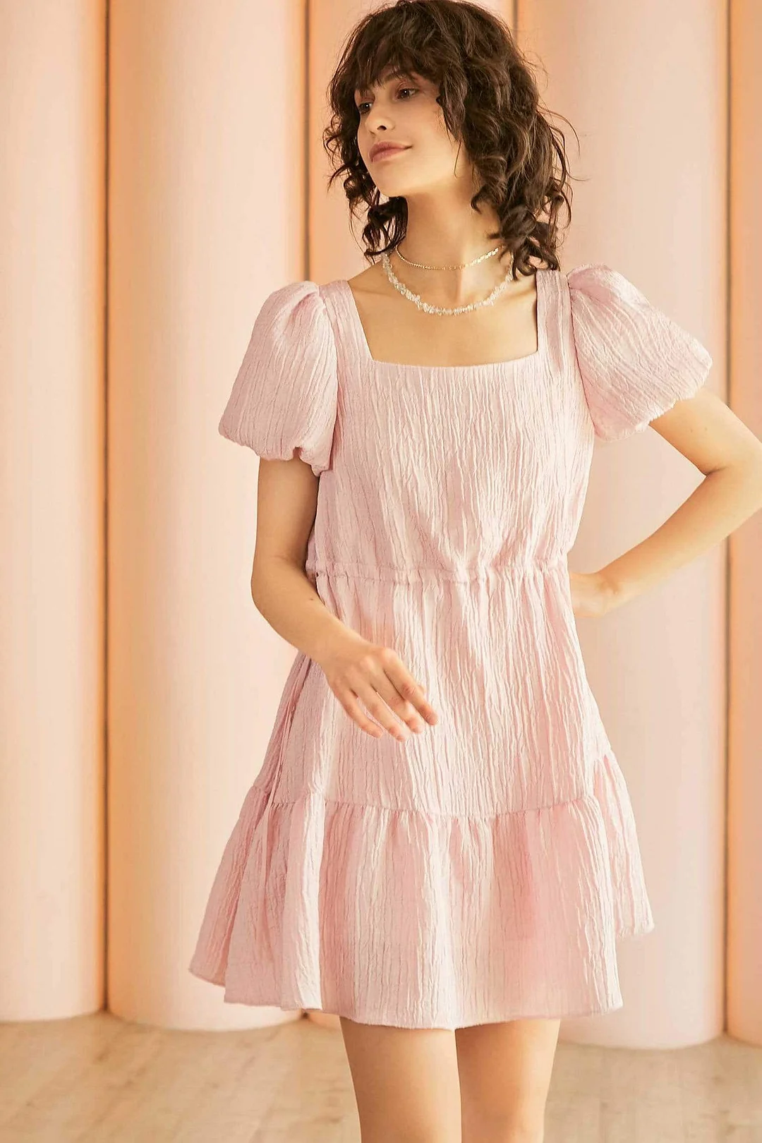 Addison Pink Puff Sleeve Mini Dress