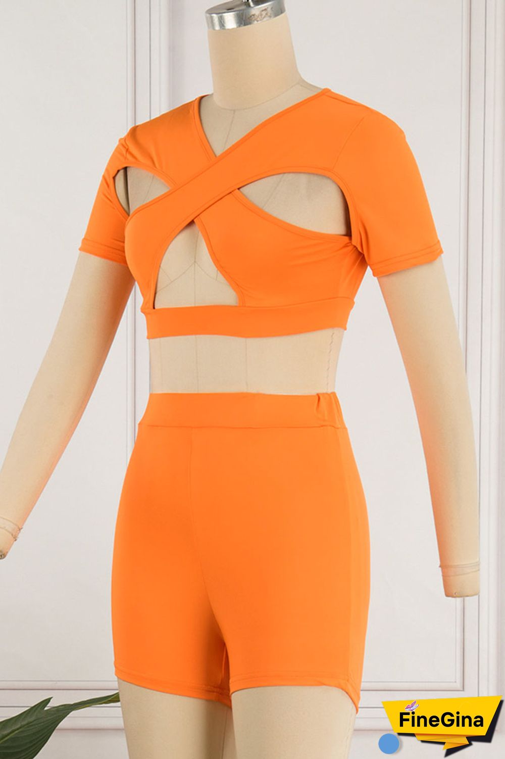 White Sexy Solid Hollowed Out Patchwork V Neck Short Sleeve Two Pieces