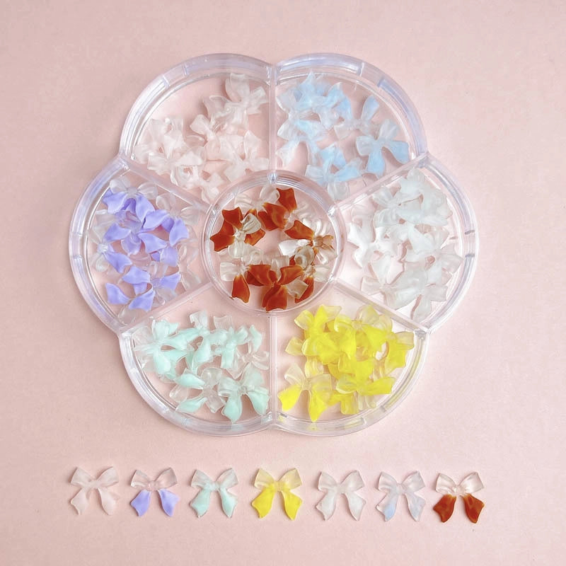 7-Grid Mixed Bow Pearl Nail Beauty Ornament Girl’s Style Mini Small Bow Tie Nail Material Package Box