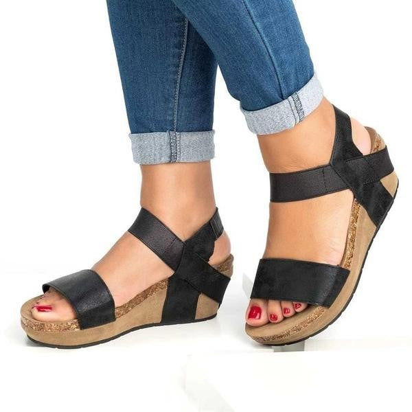 Women's casual hollowed out wedge sandals peep toe wedge heel sandals