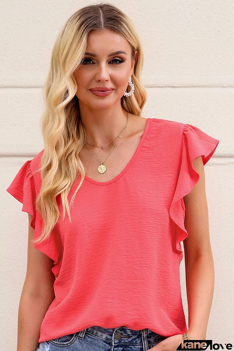 V-Neck Tied Flutter Sleeve Blouse