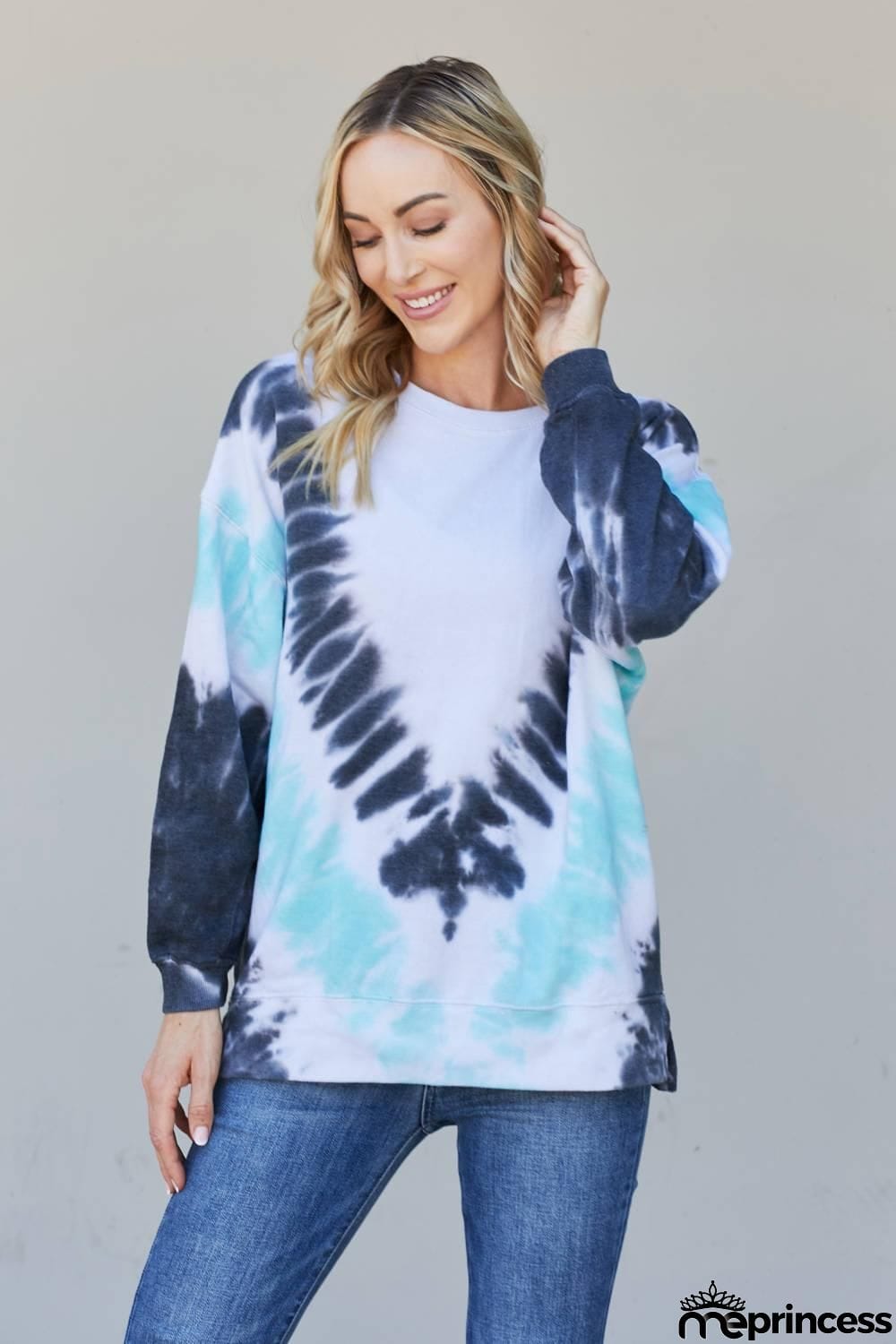 Sew In Love Full Size Tie-Dye Side Slit Sweatshirt