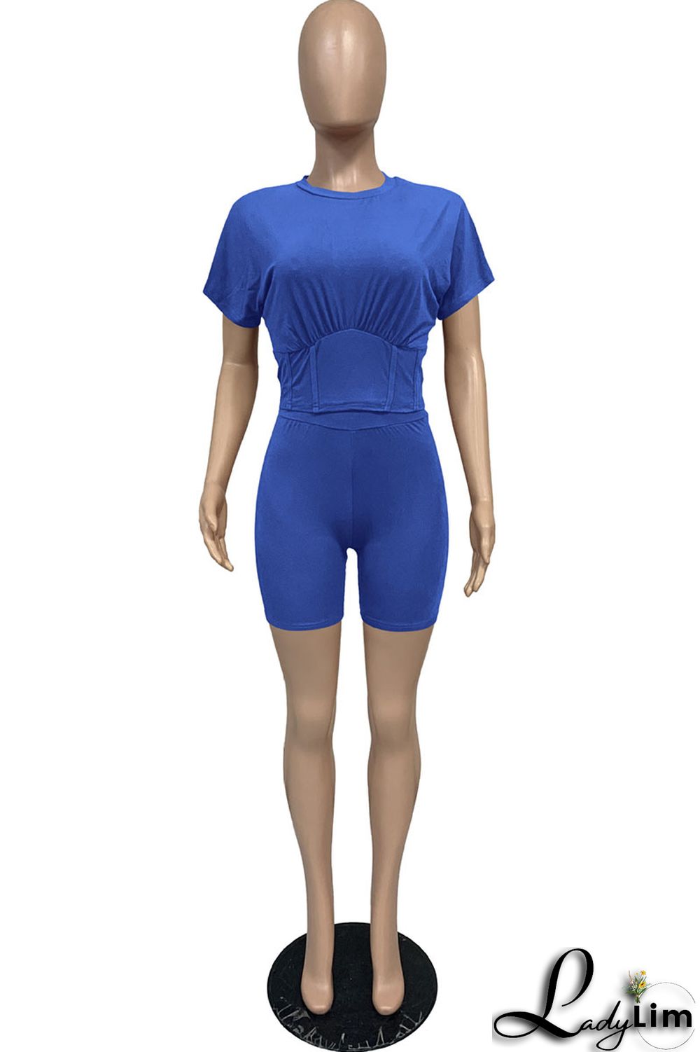 Yellow Casual Solid Split Joint O Neck Short Sleeve Two Pieces