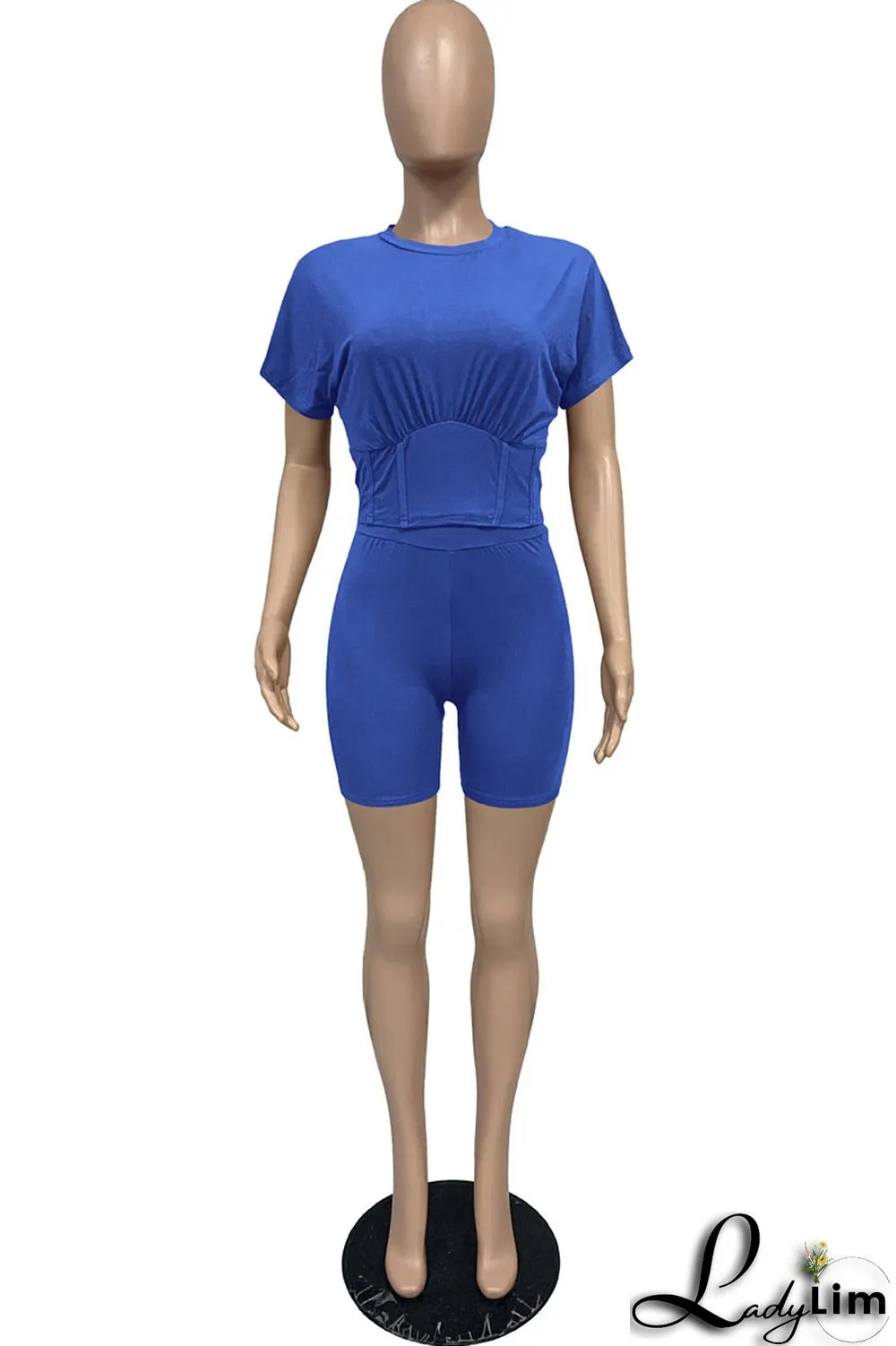 Yellow Casual Solid Split Joint O Neck Short Sleeve Two Pieces