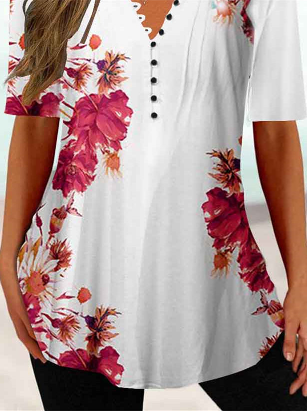 Women Half Sleeve V-neck Solid Color Dress