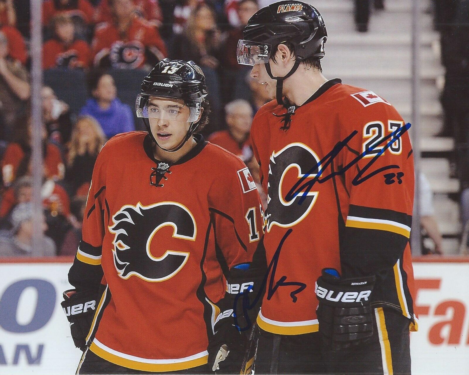 Johnny Gaudreau & Sean Monahan Signed 8x10 Photo Poster painting Calgary Flames Autograph COA B