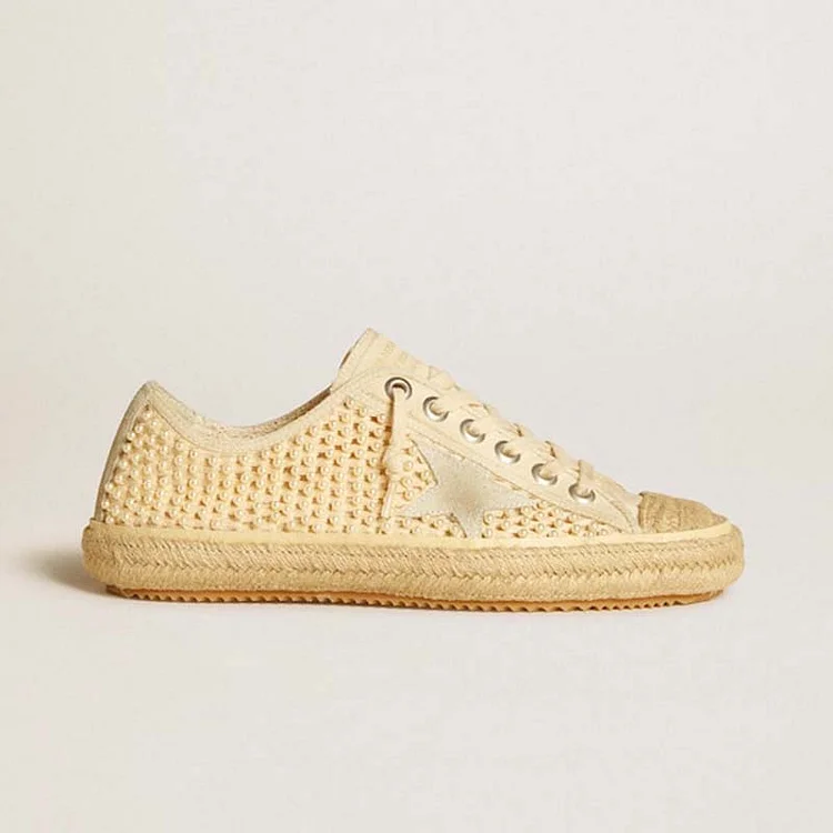 Golden Goose V-Star Mujer de lona con perlas y rafia por toda la prenda