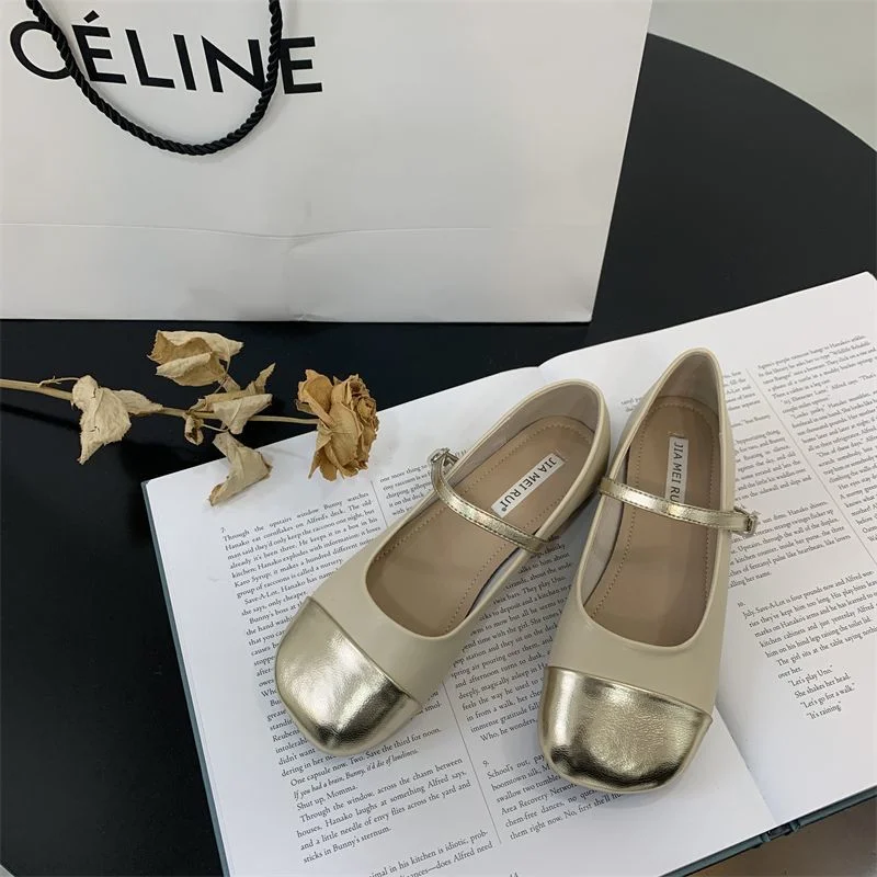 Churchf Churchf Head Flat Sole Single Shoes Shallow Mouth 2023 New Leisure Soft Soles Small Leather Shoes Buckle One Foot Mary Jane Shoes Girl