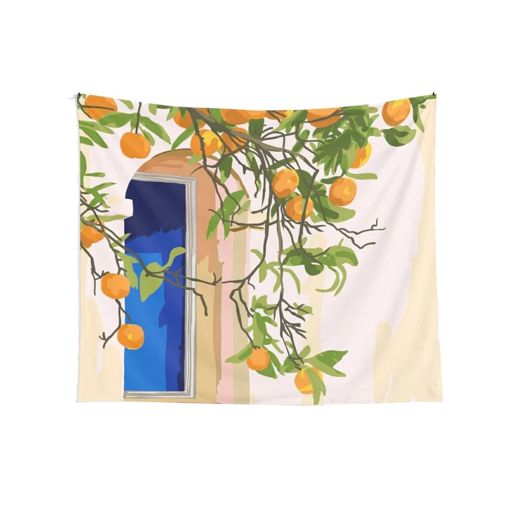 plant illustration Tapestry Blanket Table Cloth Window Fruit Branch Hippie ins Tapestries Picnic Blanket edroom Decoration