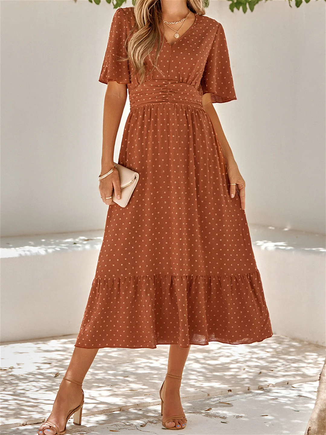 Women plus size clothing Women's Casual Dress Summer Dress Print Dress Floral Geometric Print V Neck Midi Dress-Nordswear