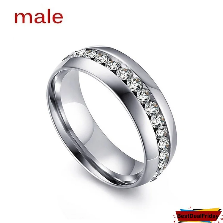 His and Hers Stainless Steel Princess Wedding Ring Set and Eternity Wedding Band