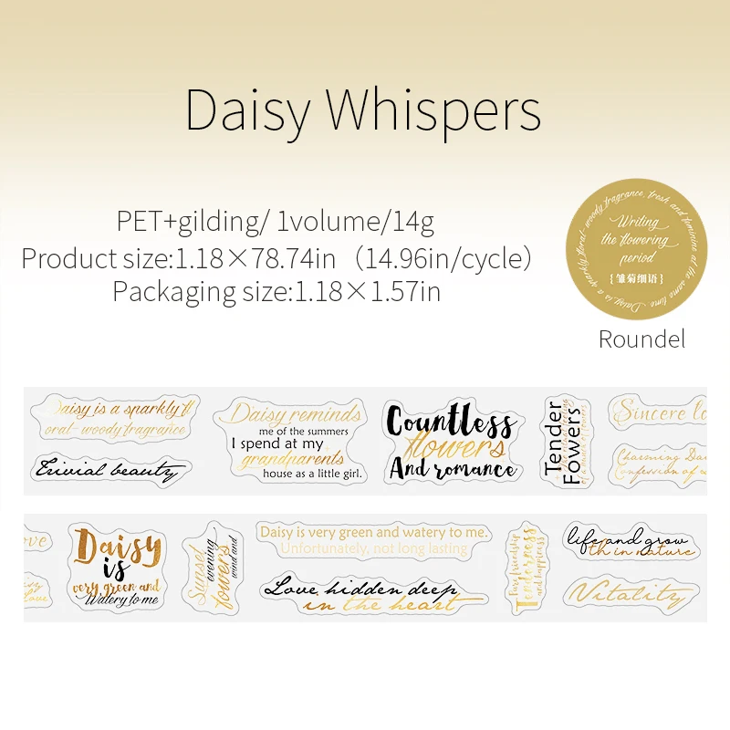Journalsay 30mm*200cm Writing The Flowering Period Series Vintage English Text Bronzing PET Tape