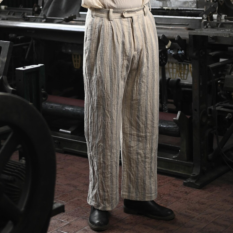 Vintage Men's Casual Cotton and Linen Striped Pants