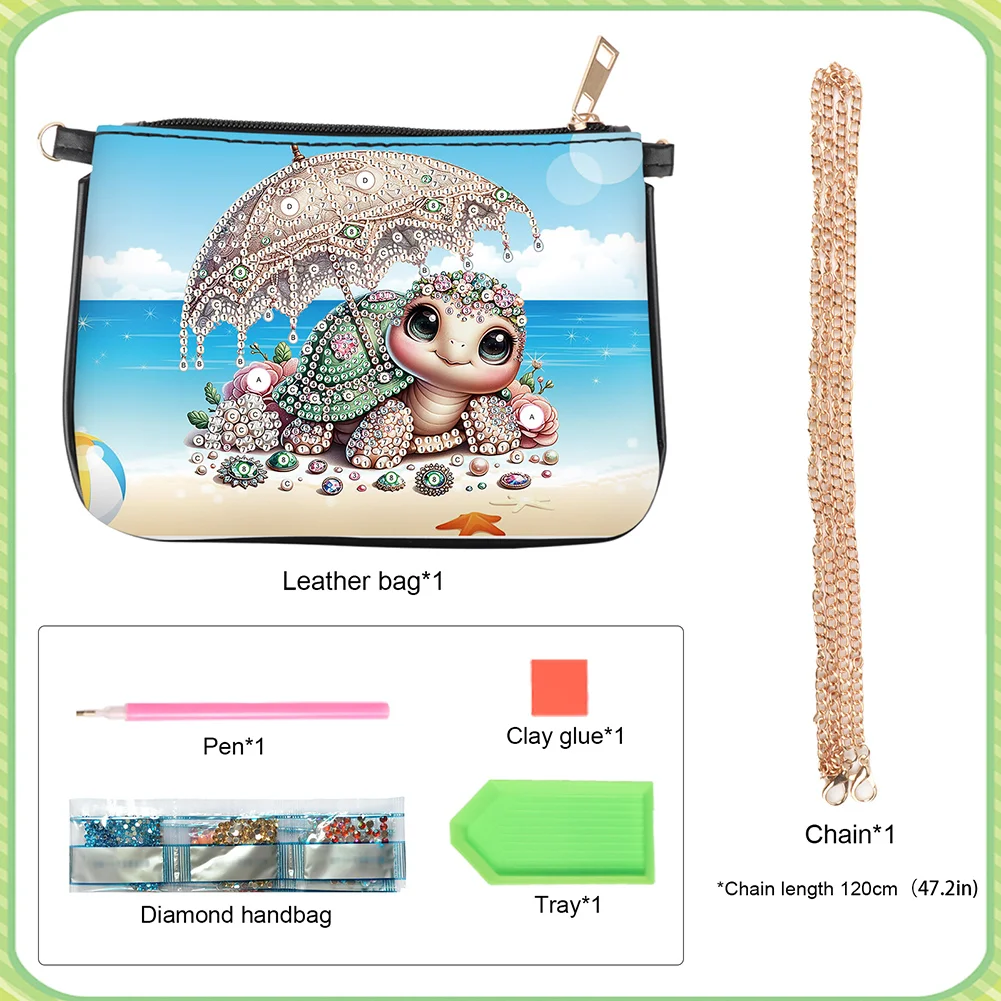 Beach Turtle Diamond Painting Coin Chain Purse 5D DIY Diamond Handmade Chain Bag