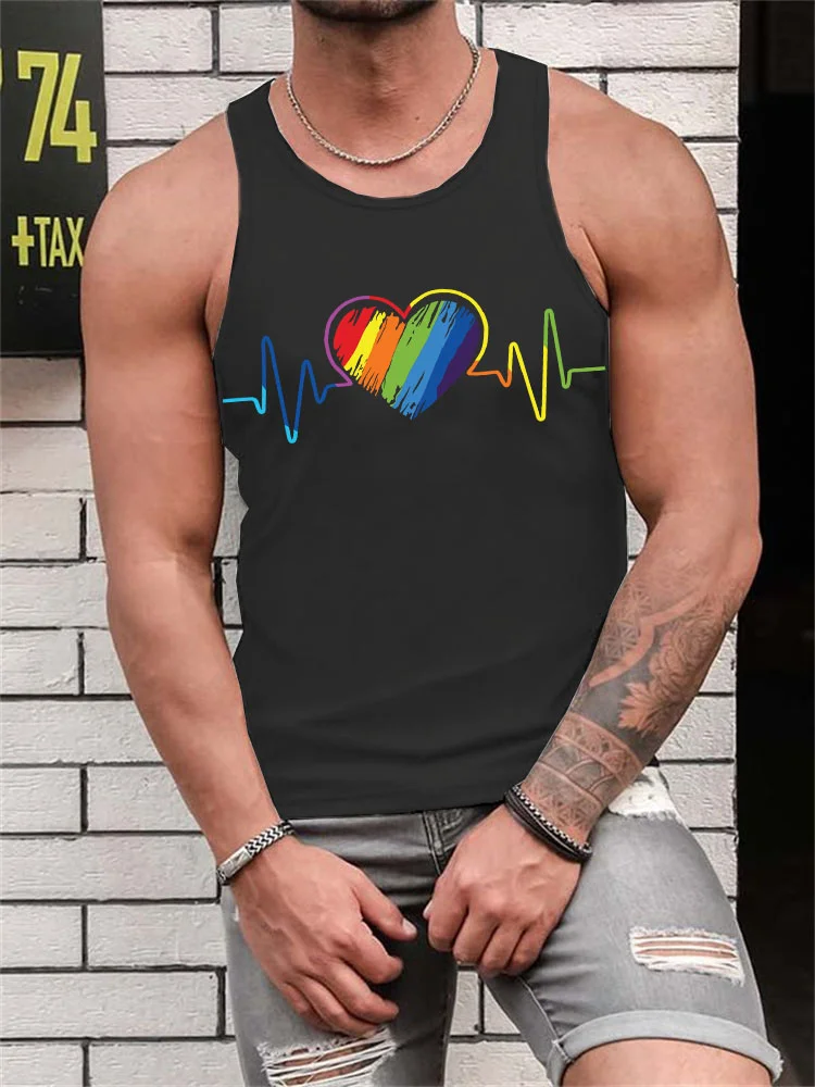 LGBT Rainbow Heartbeat EKG Tank Top