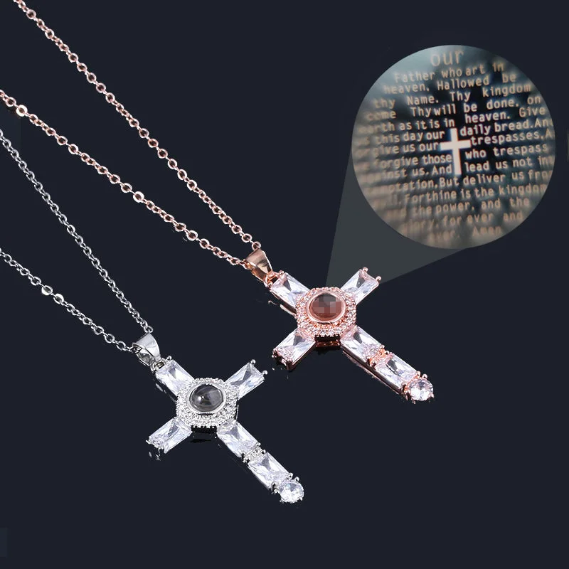 Buzzdaisy Fashion Cross Father Pray Projection Crystal Necklace
