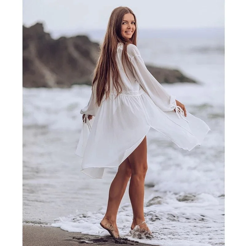 Bikini Cover Up Lace Hollow Crochet Swimsuit Beach Dress Women 2020 Summer Ladies Cover-Ups Bathing Suit Beach Wear Tunic