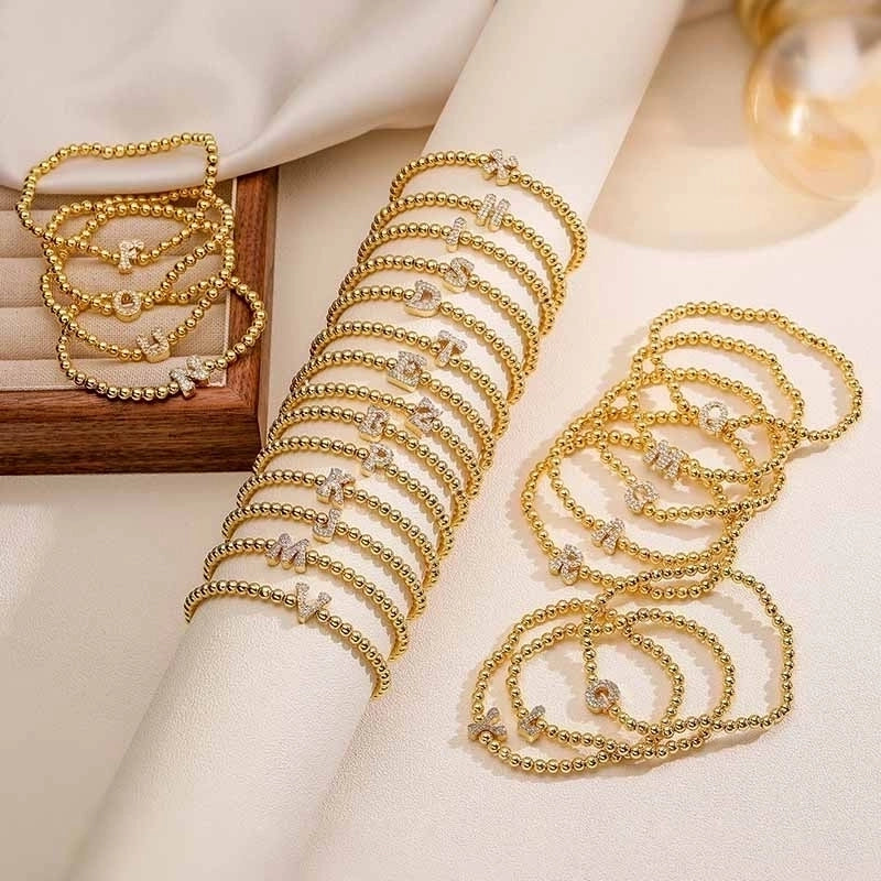 Vintage Style Minimalist Classic Style Letter Copper Zircon 18K Gold Plated Inlay Bracelets