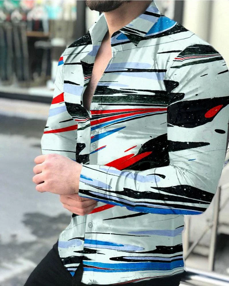Men's Casual Printed Long-Sleeved Shirt25