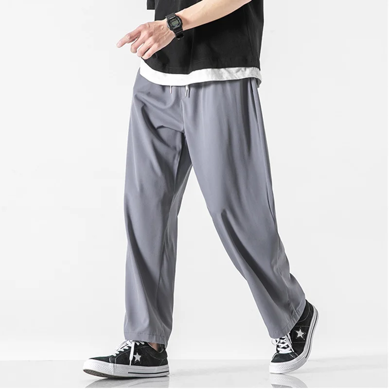 Men's Solid Color Solt Cotton Straight Cropped Trousers