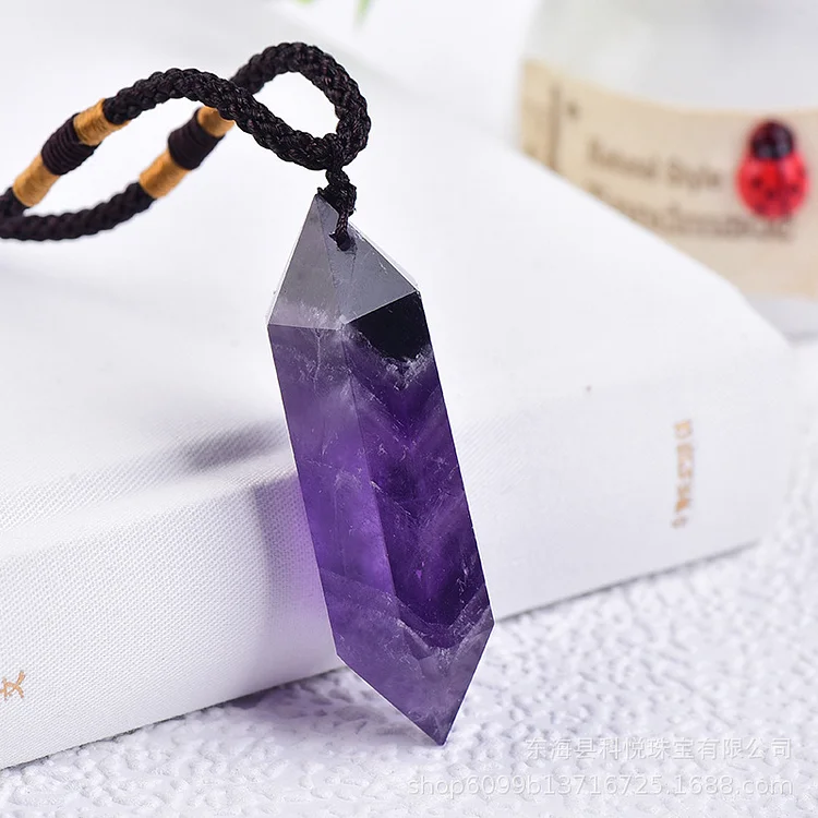 Natural Fantasy Amethyst Double Pointed Hexagonal Prism Amethyst Pendant Crystal Stone Polished Crafts Wholesale