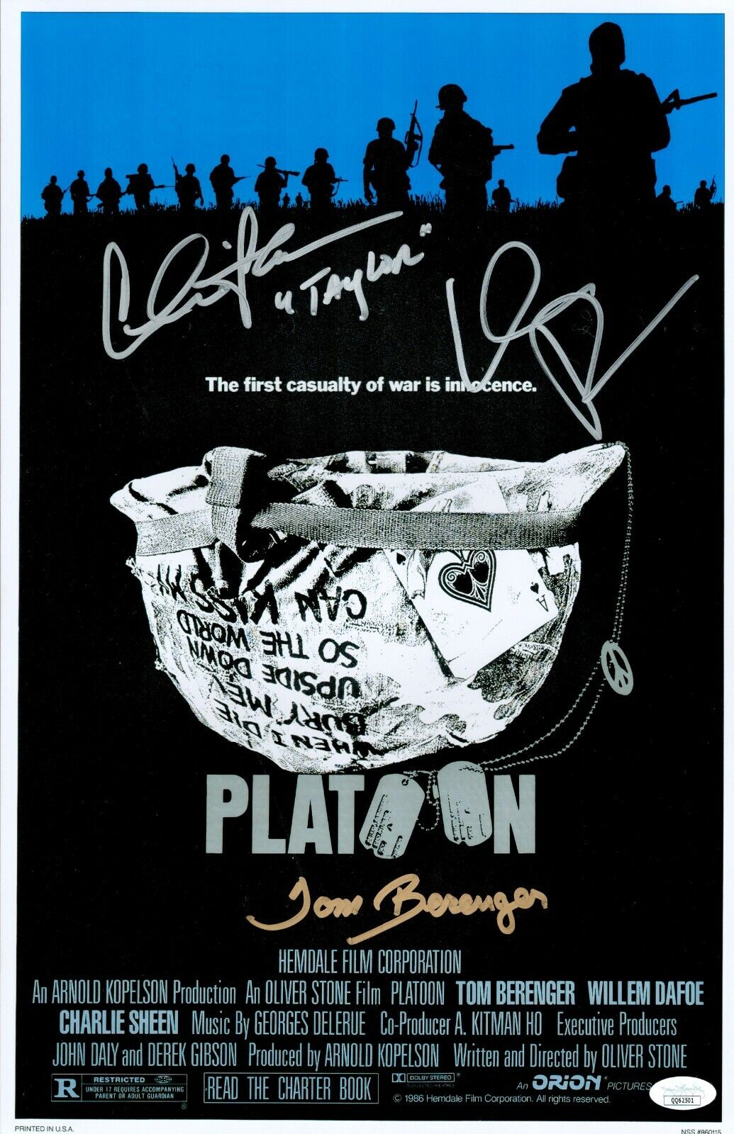 Charlie Sheen +2 Signed 11x17 Platoon Authentic Autographed Photo Poster painting JSA COA Cert