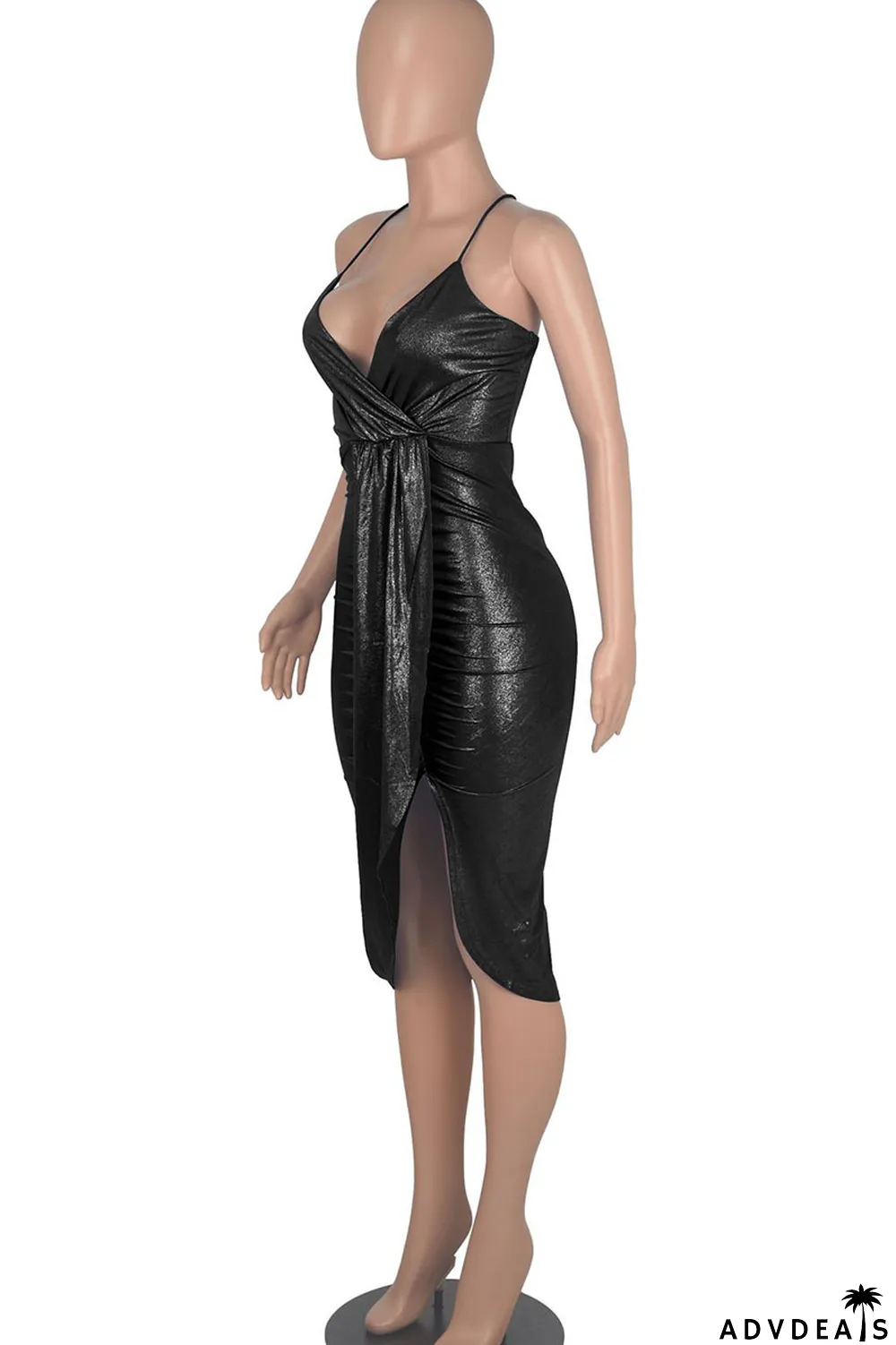 Blue Sexy Solid Split Joint Fold Asymmetrical Spaghetti Strap Sling Dress Dresses