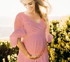 Maternity Long Sleeve Lace Floral Gown Maxi Photography Dress