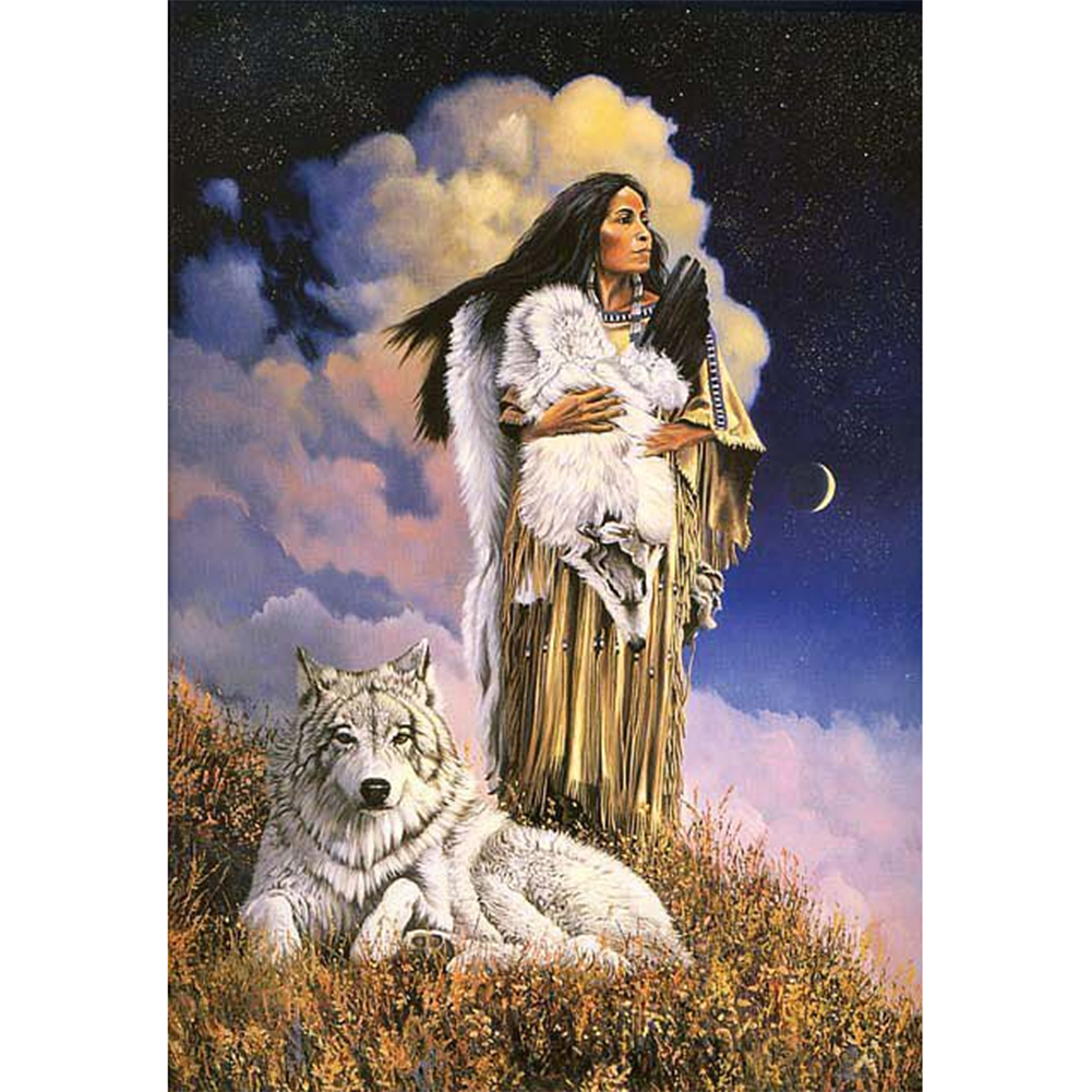 

30*40CM - Round Drill Diamond Painting - Woman Wolf, 501 Original