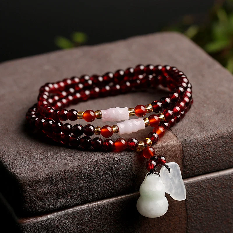 108 Garnet Gourd Leaf Necklace Blessing Protection Mala Bracelet