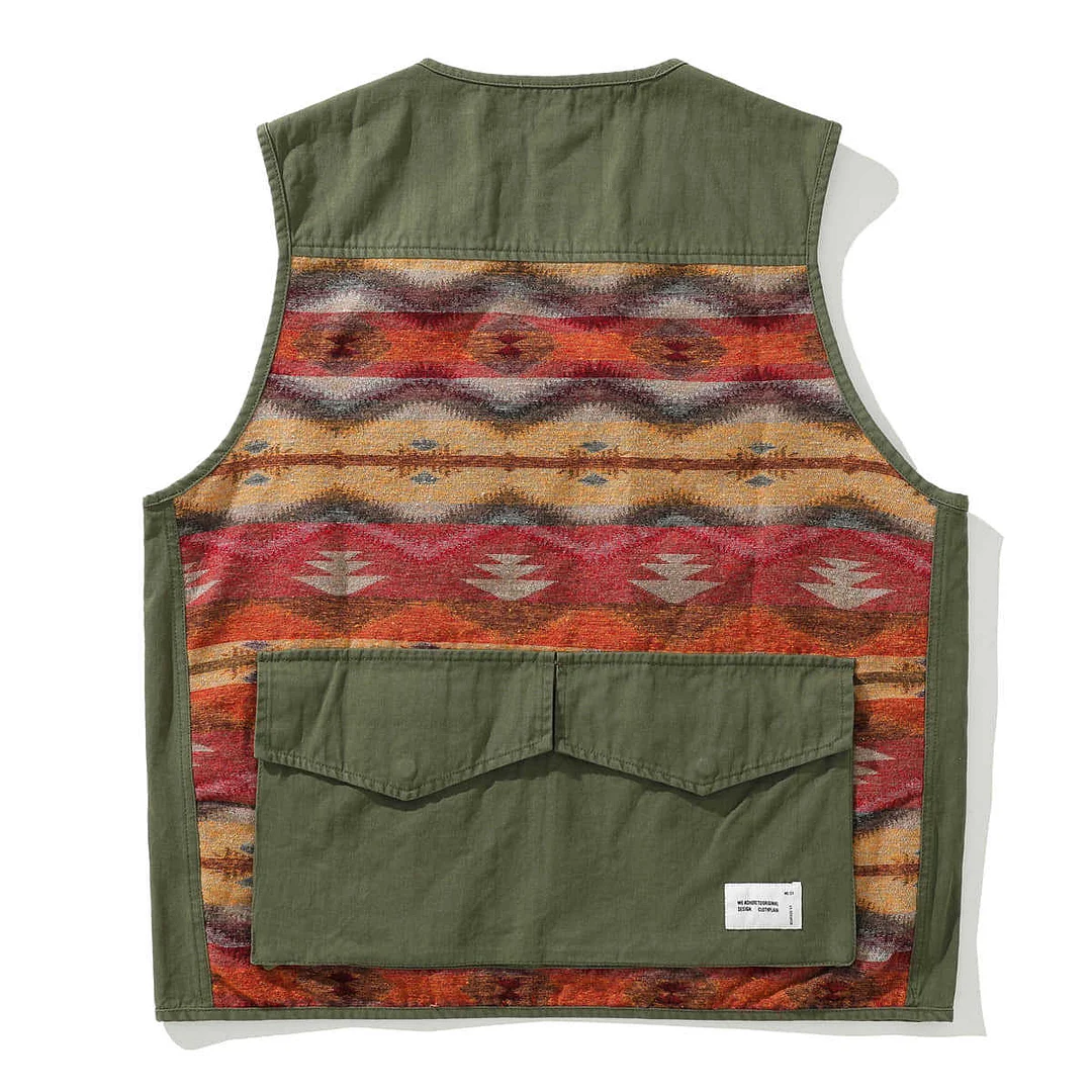 Men's New Patchwork Ethnic Style Work Jacket Multi Pocket Jacket 100%Cotton