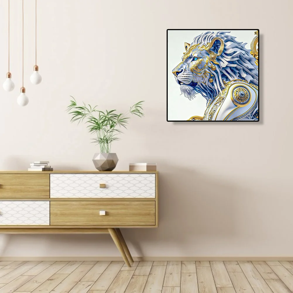 Full Round Diamond Painting 30*30cm - White Lion Handsome Head