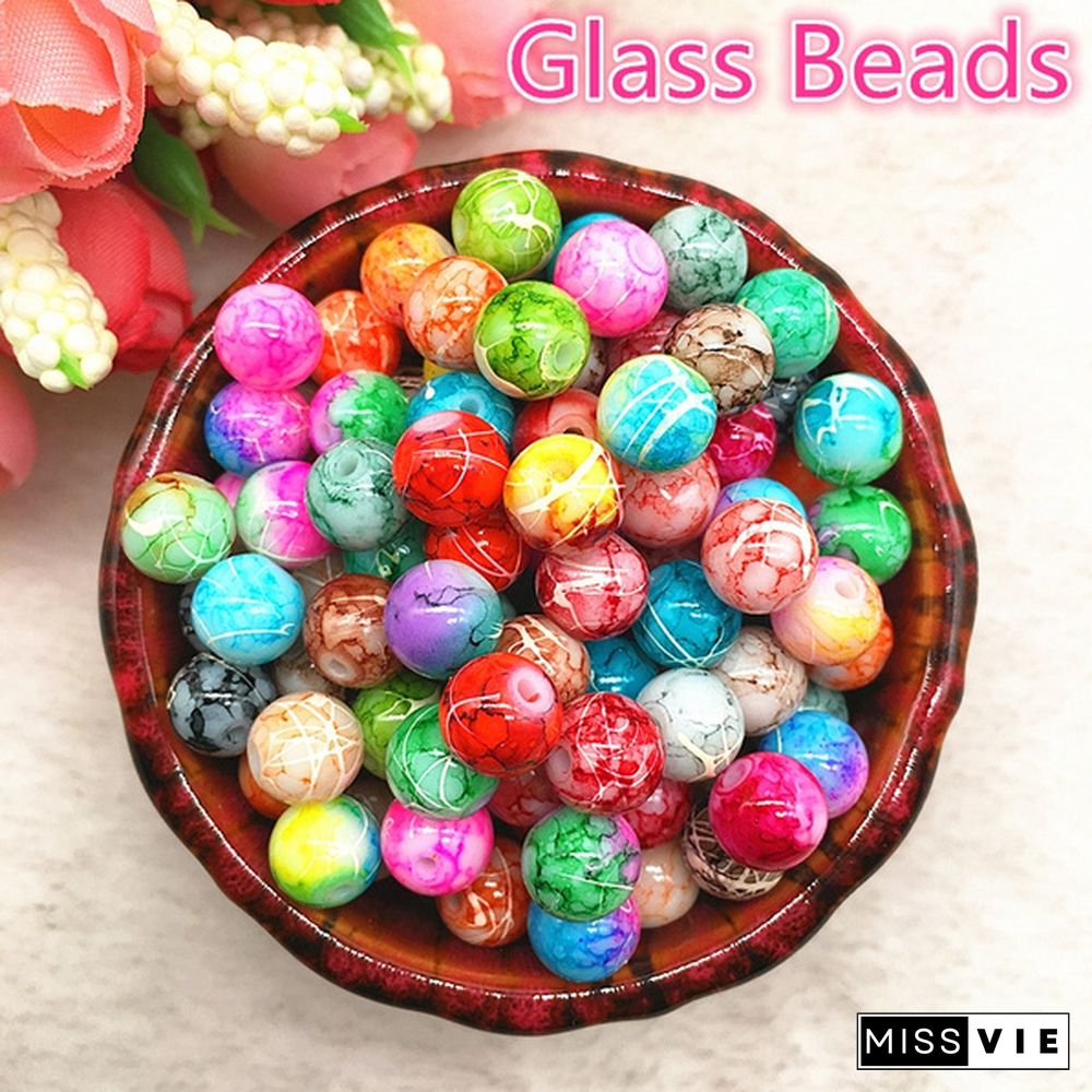 NEW 4-10mm Mix-color Round Pattern Glass Beads Loose Spacer Beads For Jewelry Making DIY Bracelets Earrings