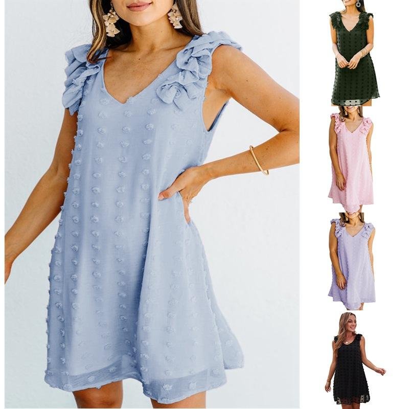 Summer New Solid Color Ruffle Dress